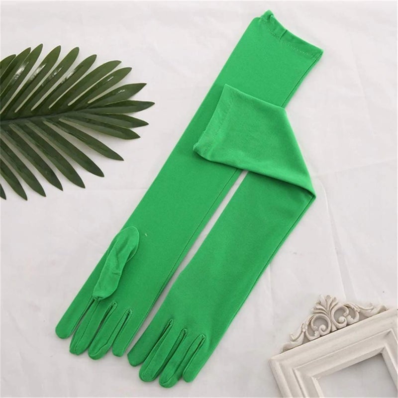 DreamHigh Women's Party Wedding 21" Long Satin Finger Gloves Green - Image 3
